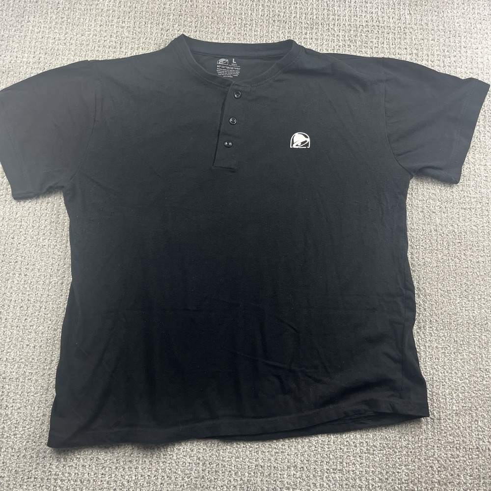Taco Bell T Shirt Adult L Employee 3 Button Henley Double Sided Neon Logo Black